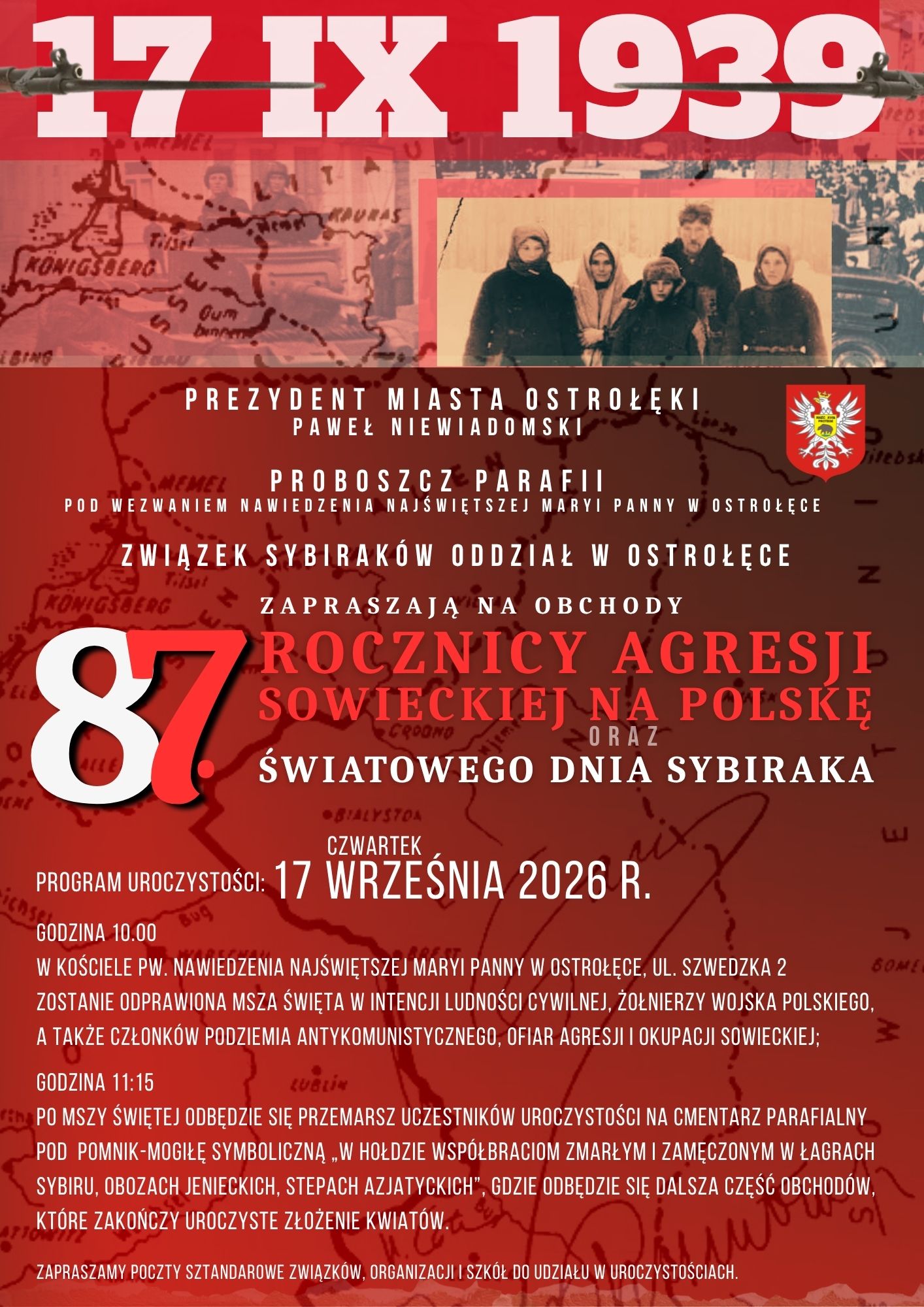 aktualność: Zapraszamy na miejskie obchody rocznicy agresji sowieckiej na Polskę oraz Dnia Sybiraka